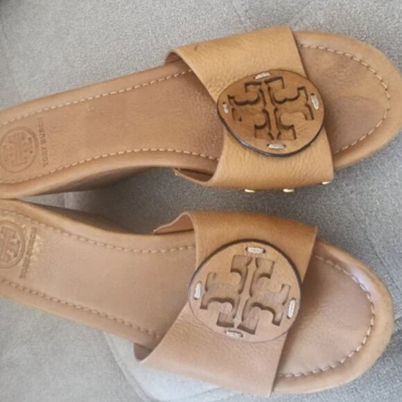 Tory Burch Patty Brown Slide Wedge Sandals - Picture 4 of 5